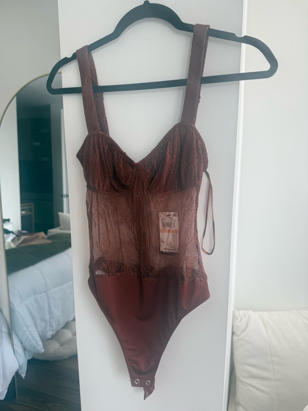 DANIELLE BERNSTEIN Brown Lace Bodysuit